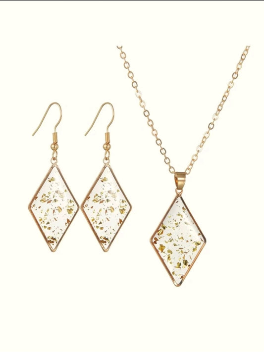 Geo Gold Flake Necklace and Earrings Set