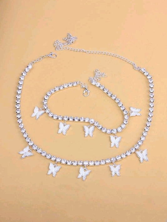 Silver Butterfly Necklace Set